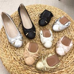 Dress Shoes Luxury Round Toe Bow Shoes Woman Stiching Flats Soft Soled Roll-Up Moccasins Ladies Shallow Loafers Low Heels Dress Ballet Shoes L230724
