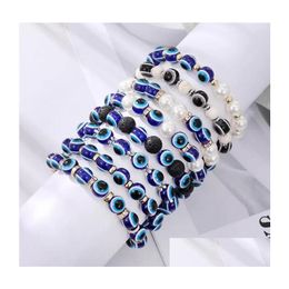 Beaded Turkish Lucky Evil Eye Bracelets Strands Bangle Pearls Blue Eyes Charm Bracelet For Women Men Couple Fashion Handmade Gothic Je Dhl6X