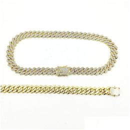 Chains Hip Hop Men Women Iced Out Bling Bracelet Necklace 14Mm Width Miami Cuban Chain Necklaces High Quality Fashion Jewelry Drop D Dh9Bv