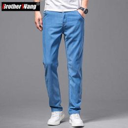 Men's Jeans Classic Style Summer Men Light Blue Thin Slim Fit Jeans Lyocell Fabric Business Fashion Stretch Denim Pants Male Brand Trousers L230724