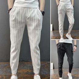 Men's Pants Men Harem Striped Drawstring Pencil Trousers Slim Fit Elastic Waist Stretch Ankle Tied For Autumn 230724