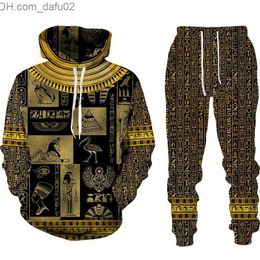 Men's Tracksuits S-6XL Large 3D Men's Egyptian Printed Hoodie Pant Set Men's Winter and Autumn Sportswear Men's Set Z230724