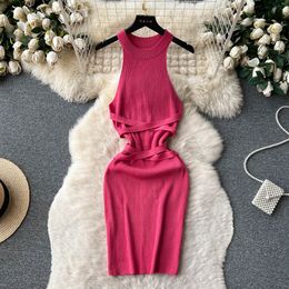 Casual Dresses Summer Halter Lace Up Sexy Dress Women Bandage Slim Beach Sundress 2023 Streetwear Korean Knitted Bodycon