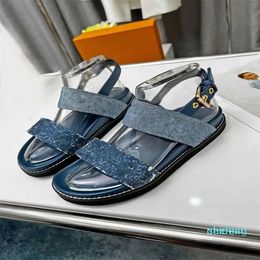 Designer Luxury Woman Flat Comfort Sandals Summery Denim Slippers Slides Flip Flops Sneakers