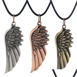 Pendant Necklaces Retro Hip Hop Charming Antique Angel Wings Necklace Jewellery Guardian Gifts Fashion For Women Wing Drop Delivery Pendants