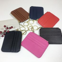 Card Holders Women Men Pu Leather Holder Ultra-Thin Bank Id Cards Coin Pouch With Zipper Mini Wallet Multi Slot Case