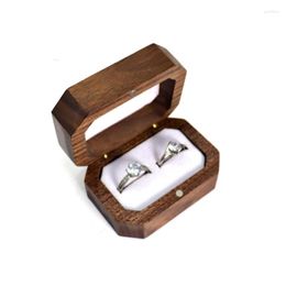Jewelry Pouches Walnut Wooden Ring Box For CASE Retro Rustic Wedding Holder