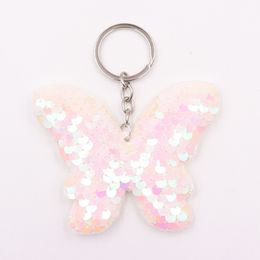 key chains Double-sided sequin butterfly keychain reflective flip sequin bow keychain ladies bag pendant