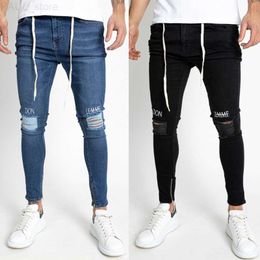 Men's Jeans Hip Hop Mens Biker Men Hole On Knee Light Blue Denim Pants Plus Size L230724