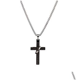 Pendant Necklaces Simple Classic Fashion Titanium Steel Cross Antique Sier Colour Boy Long Chain Necklace Jewellery For Men Drop Delivery Penda