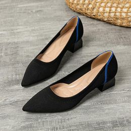 Dress Shoes For Woman Fashion Pumps High Heel Women Stretch Fabric Pointed Toe Square Quality Ladies Platform