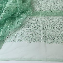 KY-4067 Exquisite Grass Green Nigerian French Women Formal Dress Tulle Sequins Ladies Occasion Party Net Cloth Lace Fabric with Beaded Latest 5 Yards Design Style