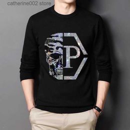 Men's Sweaters New Autumn / Winter Sweater Men High Quality Rhinestone V Style Letter Knitted Pullover Black / White Tops Long Sleeve Oversize T230725