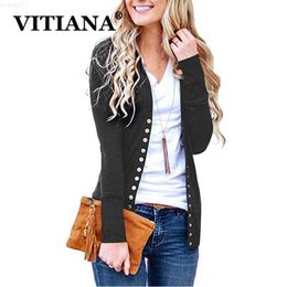 Women's Jackets VITIANA Women Casual Cardigan Ladies Buttons Autumn Long Sleeve Black Elegant Sueter Mujer Open Stitch Slim Outwear Knit Coat L230724