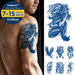 Juice Lasting Ink Tattoos Body Art Waterproof Temporary Tattoo Sticker Dragon Wolf Eagle Tatoo Arm Fake Tiger Skull Tatto Men