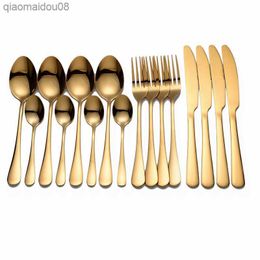 Kitchen Gold Cutlery Set Tableware Spoon Set 16 Pcs Stainless Steel Dinnerware Fork Spoon Knife Set for Droshipper Weddings L230704