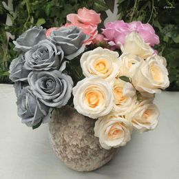 Decorative Flowers Artificial Roses Silk Fake Wedding Bouquet Home Living Room Bedroom Decoration Pink Red Rose Bouquets Simulation Flower