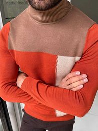 Men's Sweaters Men Orange Slim Fit Turtleneck Knitted Sweater T230724