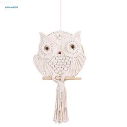 Figurines Bohemian Tapestry Owl Dream Catcher Handmade Woven Wall Hanging Tassel Macrame Pendant Home Bedroom Decoration L230724