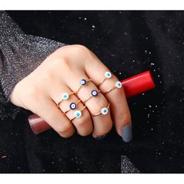 Band Rings 8Pcs/Set Gold Colour Boho Evil Eye Ring For Women Punk Jewellery Sterling Party Fashion Girl Lover Bague Femme Classic Drop De Dh7D1