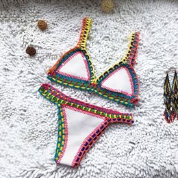 Women's Swimwear Bikini 2 PcsSet Bathing Suit Bright Colour Patchwork Handmade Crochet Women Swimsuit for Beach Holiday Sexy Summer 230724