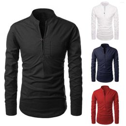 Men's T Shirts Fashion Spring And Autumn Casual Long Sleeve Button Solid Colour Top Heavy Cotton Shirt