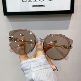 Sunglasses Vintage Cat Eye Round Women's Korean Version Metal Rimless Gradient Sun Glasses Women Luxury Shades UV400