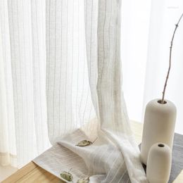 Curtain Linen Stripe Yarn For Living Room Striped White Bedroom Window Drapes Kitchen Curtains Kids