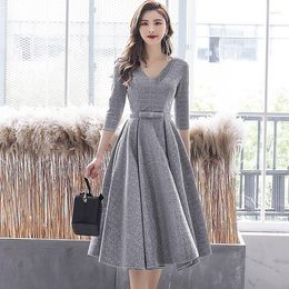 Casual Dresses V-Neck Prom Women Elegant Plus Size Reception Spring Fall Three Quarter Sleeve Bodycon Dress Lady Office Work Vestidos