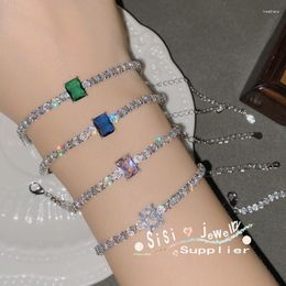 Link Bracelets Sisi's Fashion Bright Flash Bracelet Women Plated 18K Temperament With A Full Block Cross-mirror Choker