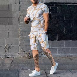 Mens Tracksuits Summer 3d Full Body Printed TShirt Set Casual Fashion Luxury Style Of Clothes Street Wear Drawstring Shorts 230724