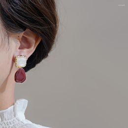 Dangle Earrings French Vintage Irregular Geometric Red For Women 2023 Trending Fashion Shell Jewellery