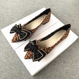 Dress Shoes Leopard Print Single Shoe 2023 Spring New Bow Soft Soled Shoes Women Comfortable Everything Matching Pointy Flat Lady Flat Shoes L230724