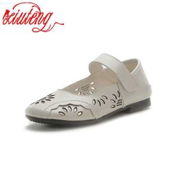 Dress Shoes Xiuteng 2022 summer Women Cutouts Genuine Leather Mom Shoes Comfortable Flats Nurse Casual slip-on ballet flat loafers size L230724