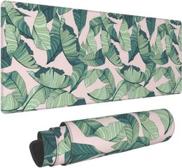 Green Palm Tree Leaves Pink Mouse Pad Large Rectangular Game Mouse Pad for Laptop Office 11.8 X 31.5 Inches Desk Pad