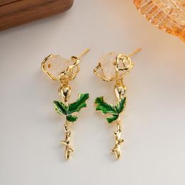 Dangle Earrings Minar Chinese Style Green Enamel Flower Long For Women 18K Real Gold Plating Brass Natural Stone Earring Brincos