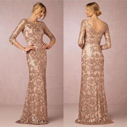 Cheap Rose Gold Mermaid Evening Dresses with Half Sleeves Sequin Long Prom Dresses Elegant Formal Evening Gowns Robe de Soiree BA0273e