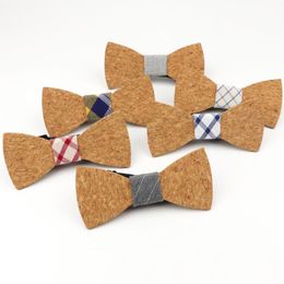 Bow Ties Novelty Handmade Cork Wooden For Men Wedding Party Unique Accessories Neckwear Striped Plaid Buttery