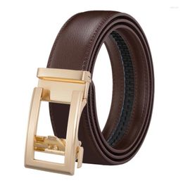 Belts Men's Belt Genuine Leather For Male Cowhide Strap Ratchet Golden Colour Automatic Buckle High Quality Fashion