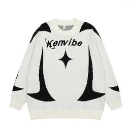 Men's Sweaters Japanese Retro Contrast Colour Knitted Crew Neck Sweater Men And Women Pullover High Street Oversize Loose Casual Autumn