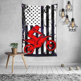 Decorative Objects Figurines American Flag Graphic Motocross Dirt Bike Wall Tapestry with Art Nature Home Decoration L230724