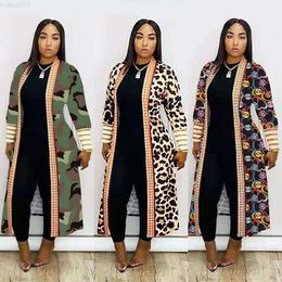 Women's Jackets CMYAYA Winter Women Long Sleeve Leopard Print Sweaters Vintage Knitted Open Stitch Long Casual Fashion with Thick Coat CX175 L230724