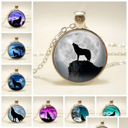 Pendant Necklaces Retro Wolf Necklace Howling Time Gemstone Glass Cabochon Massive Friendship Gift Drop Delivery Jewellery Pendants Dhura