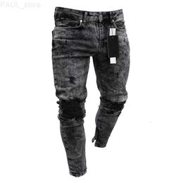 Men's Mens Jeans Men Stretchy Ripped Skinny Biker Embroidery Print Destroyed Hole Taped Slim Fit Denim Scratched High Quality Jean 221118 L230724