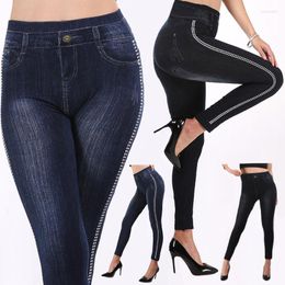 Women's Leggings Imitation Denim In Spring And Autumn Season Cotton Fashionable Polka Dot High Waisted Cropped Pants