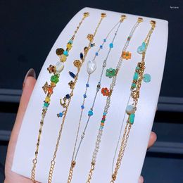Link Bracelets High Quality Stainless Steel Bracelet Chain Gold Colour Multicolor Resin Crystal Flower Women Jewellery