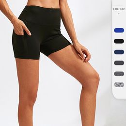 Running Shorts Women's High Waist Yoga Three-Point Pant Belt Pocket Training Tight Quick-Drying Stretch Fitness 2049