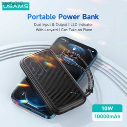 USAMS 10W Mini Power Bank 10000mAh Dual USB Powerbank With Lanyard Portable External Battery For iPhone Xiaomi Huawei Phone L230619