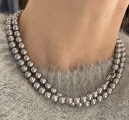 All-match Hemp Silver Grey Strong Light Pearl Various Wearing Methods Light Luxury French Long Double-Layer Necklace Sweater Chain Niche