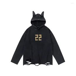 Men's Hoodies 2023 Autumn Sweatshirt Bullhorn Little Devil Hooded Pullover Long Sleeved For Clothing Harajuku Hip Hop Coat